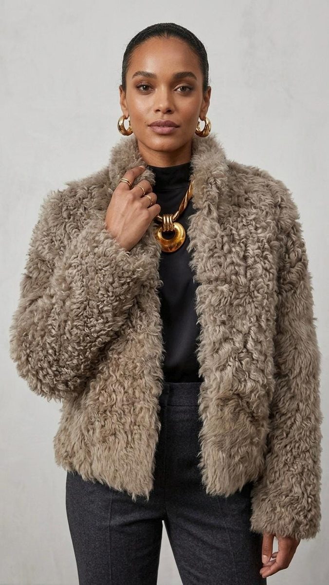 Cropped Spanish Tigrado curly lamb fur jacket